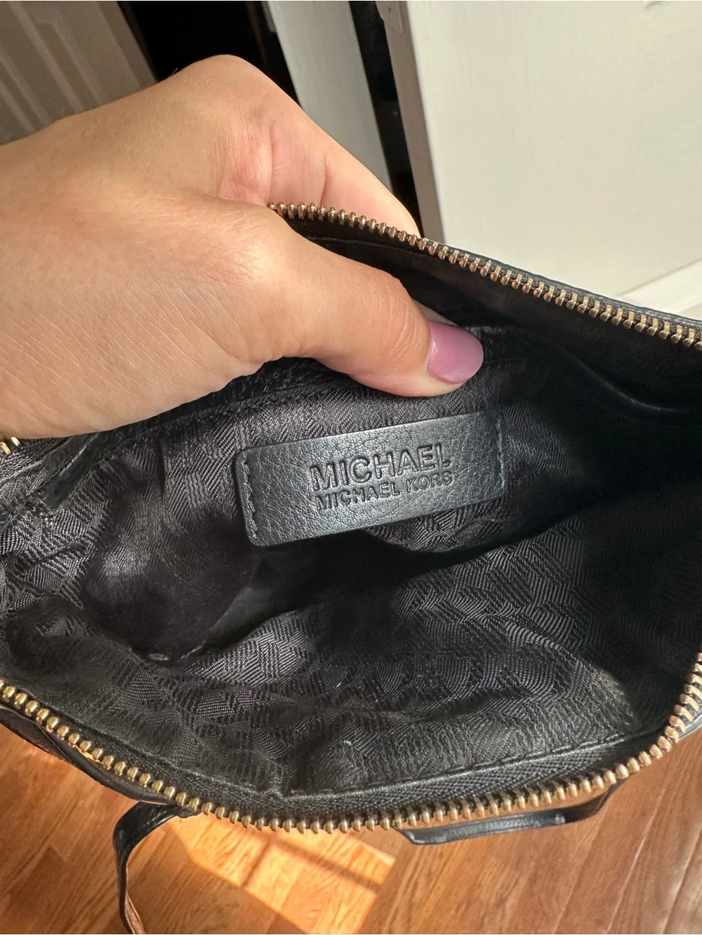 Michael Kors Black Pebbled Leather Crossbody Purse | Gold Hardware